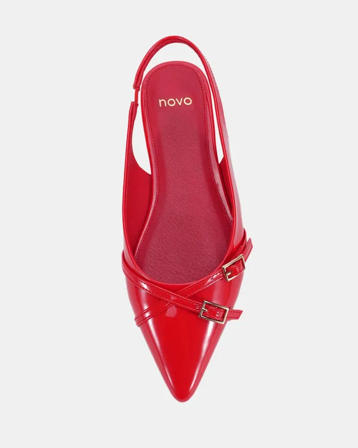 NOVO Shoes CORDOVA Red Patent Ballet Flats Women Ballet Flats