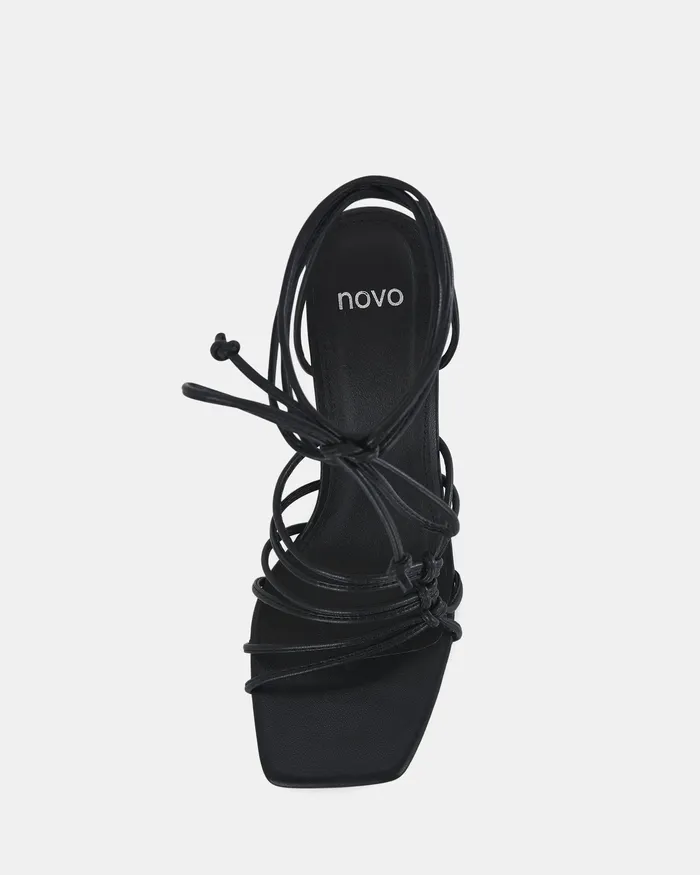 NOVO Shoes MILANO BLACK Open Toe Heels Women Block Heels