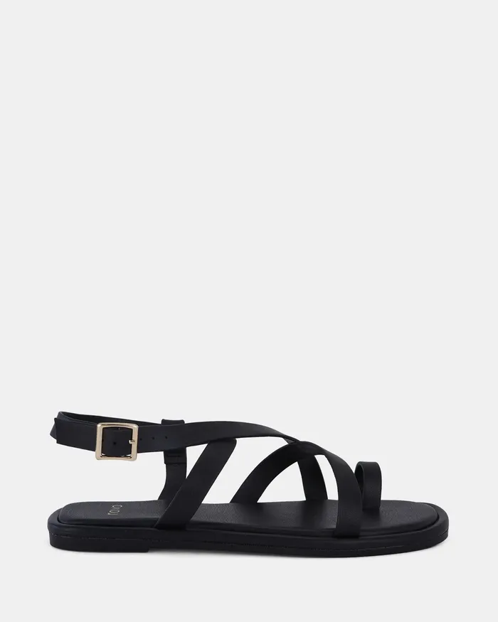 NOVO Shoes TRASTEVERE BLACK Flat Sandals Women Flat Sandals