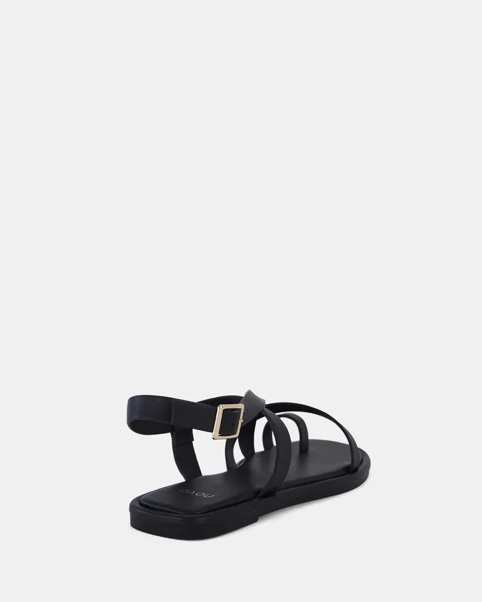 NOVO Shoes TRASTEVERE BLACK Flat Sandals Women Flat Sandals