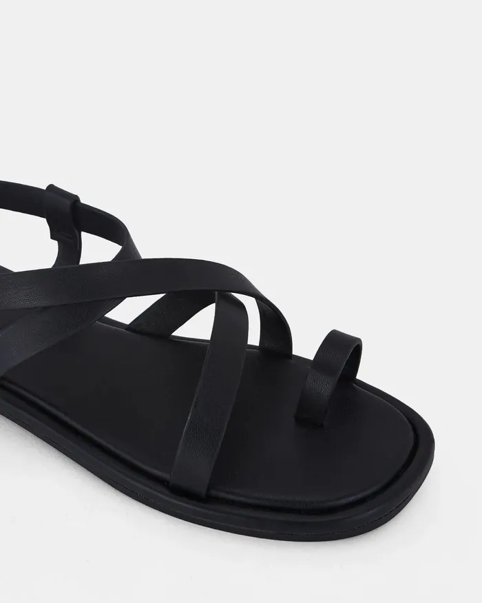 NOVO Shoes TRASTEVERE BLACK Flat Sandals Women Flat Sandals