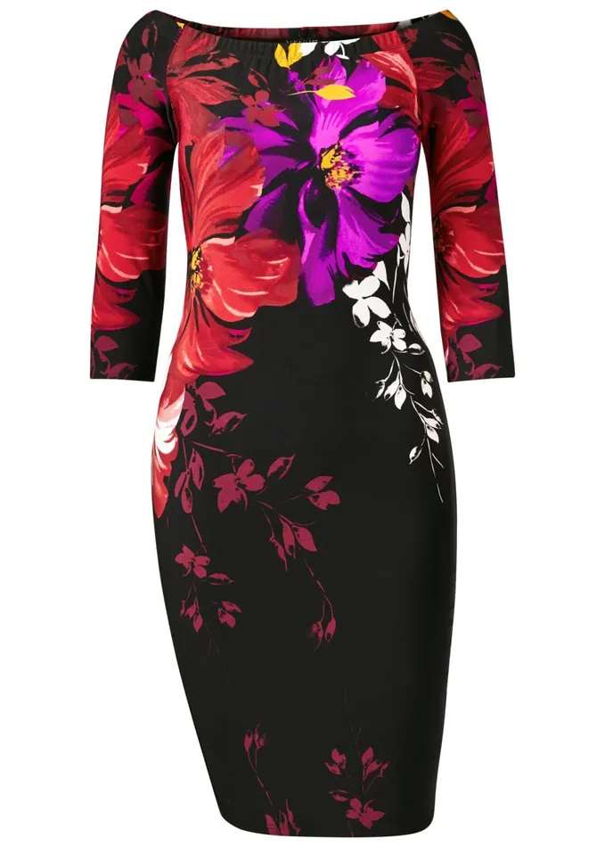 OffTheShoulder Dress Black Multi Women VENUS Midi Dresses