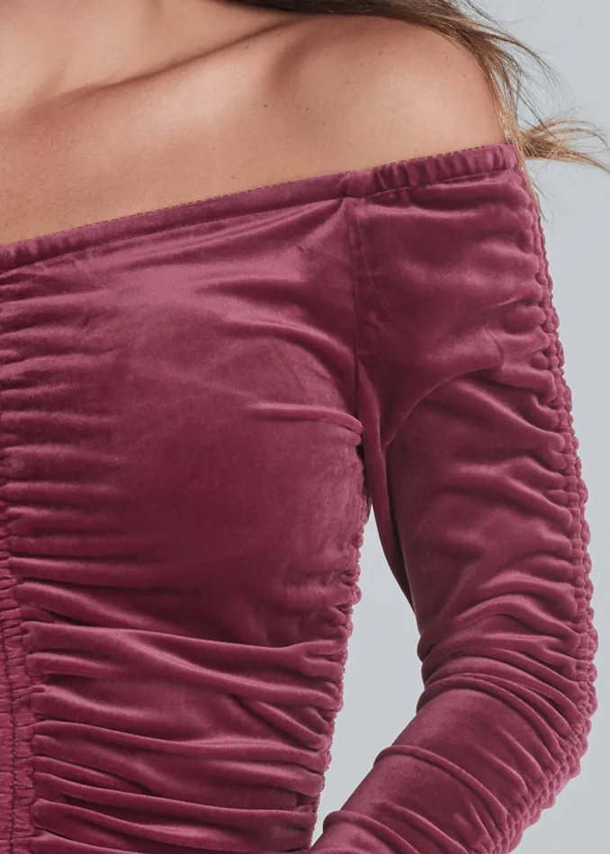 OFFTHESHOULDER VELVET TOP Wine Women VENUS Night Out Tops