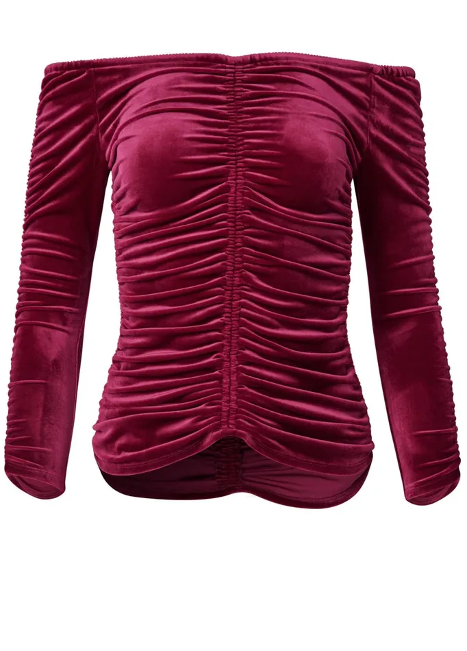 OFFTHESHOULDER VELVET TOP Wine Women VENUS Night Out Tops