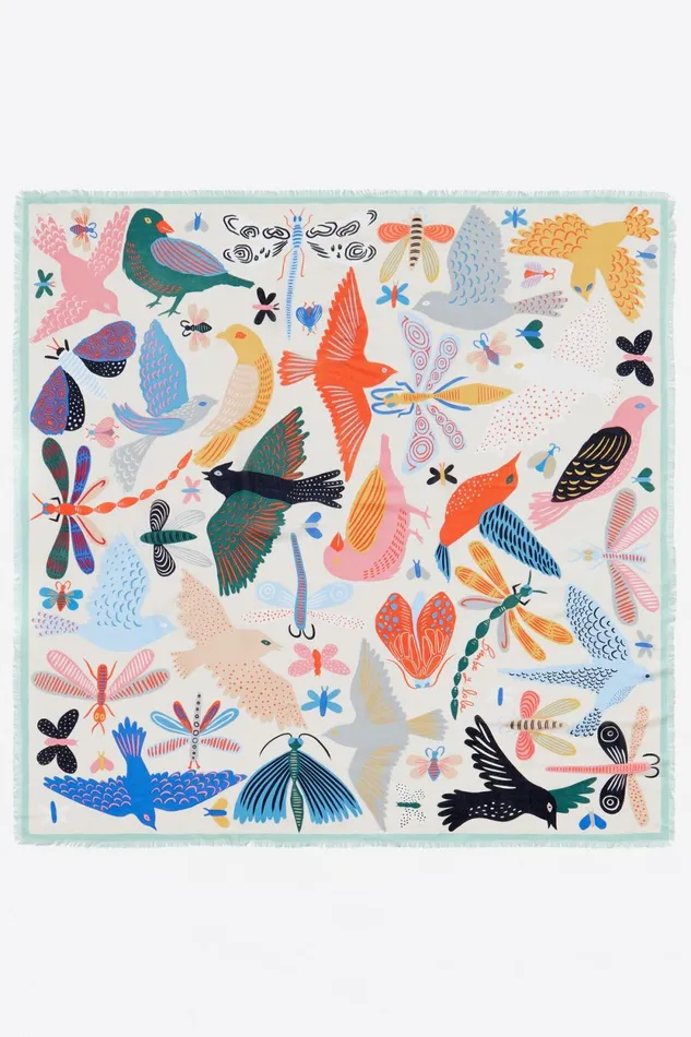 Offwhite Bugs And Birds Shawl Ecru Women Bimba Y Lola Scarves