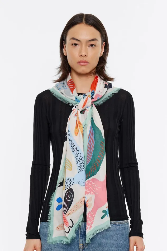 Offwhite Bugs And Birds Shawl Ecru Women Bimba Y Lola Scarves Offwhite Bugs And Birds Shawl Ecru Women Bimba Y Lola Scarves