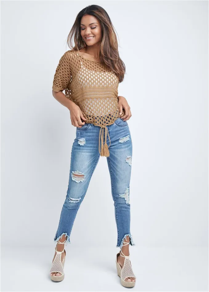 OPEN KNIT SWEATER Tan Women VENUS Pullover