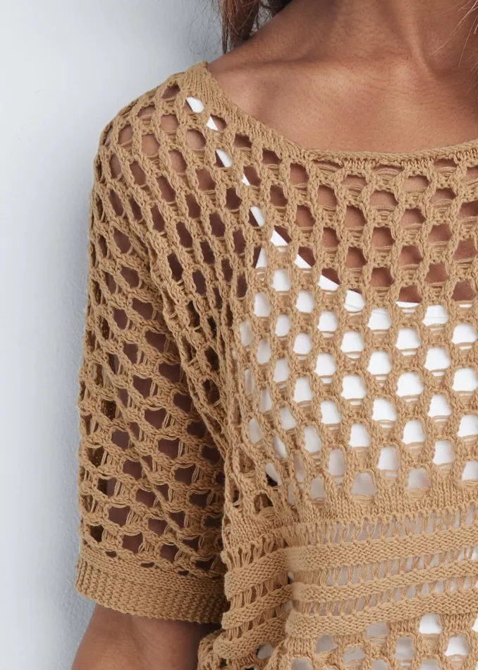 OPEN KNIT SWEATER Tan Women VENUS Pullover