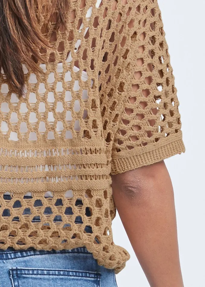 OPEN KNIT SWEATER Tan Women VENUS Pullover