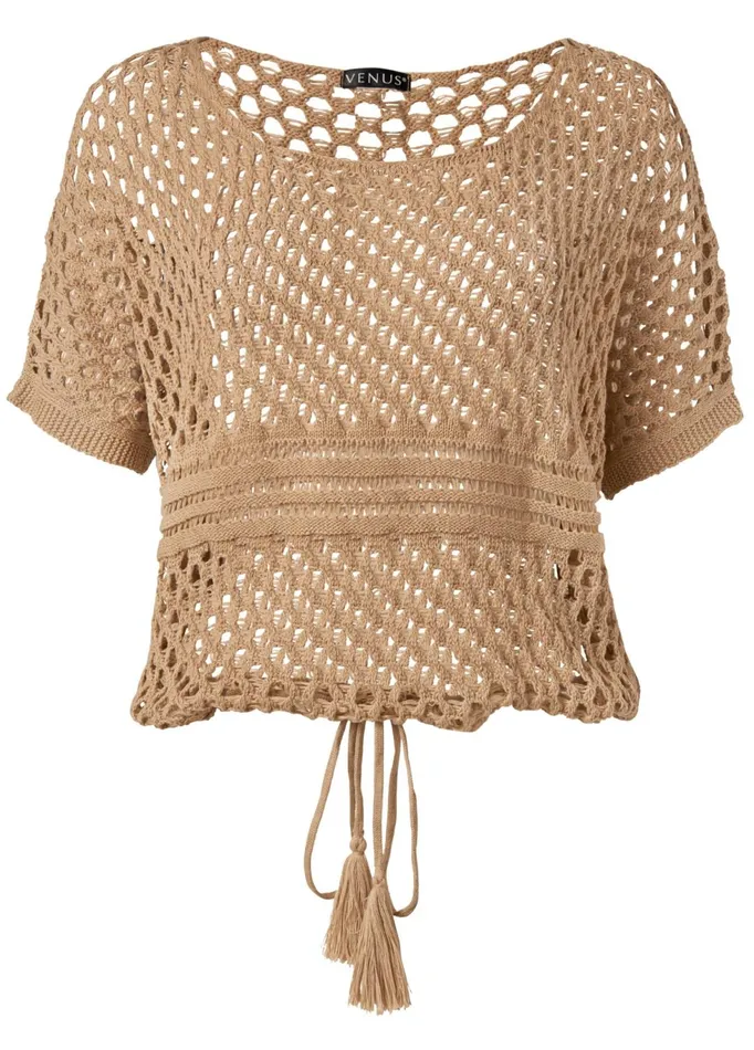 OPEN KNIT SWEATER Tan Women VENUS Pullover