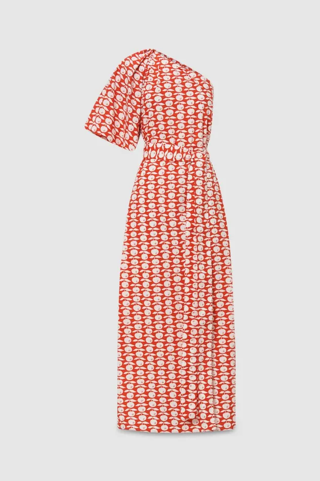 Oroton Apple Stamp One Shoulder Dress Poppy Women Dresses