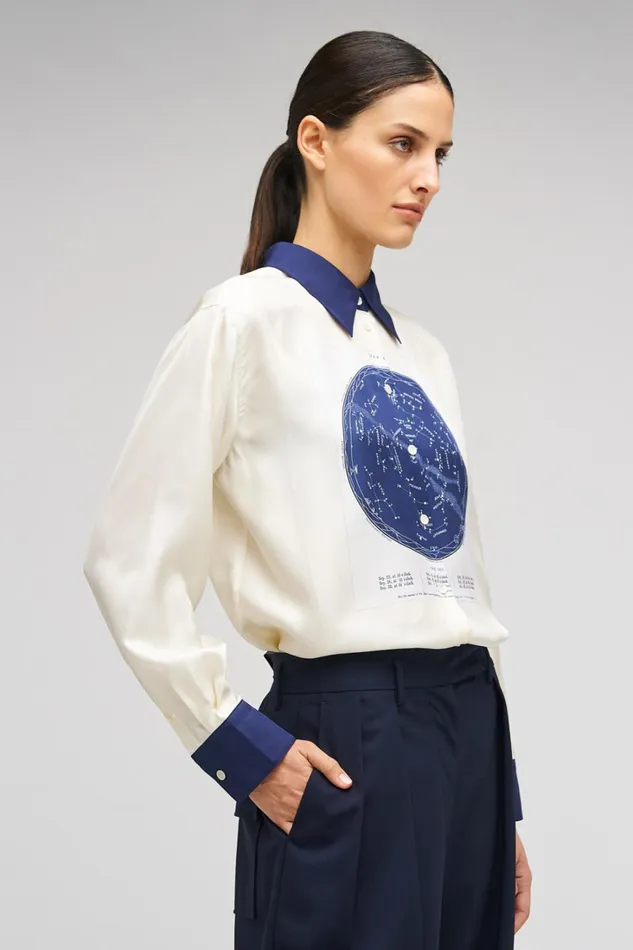 Oroton Celestial Print Shirt Antique White Women Tops