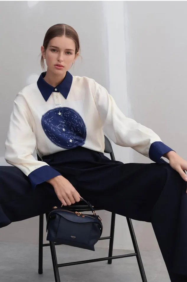 Oroton Celestial Print Shirt Antique White Women Tops Oroton Celestial Print Shirt Antique White Women Tops