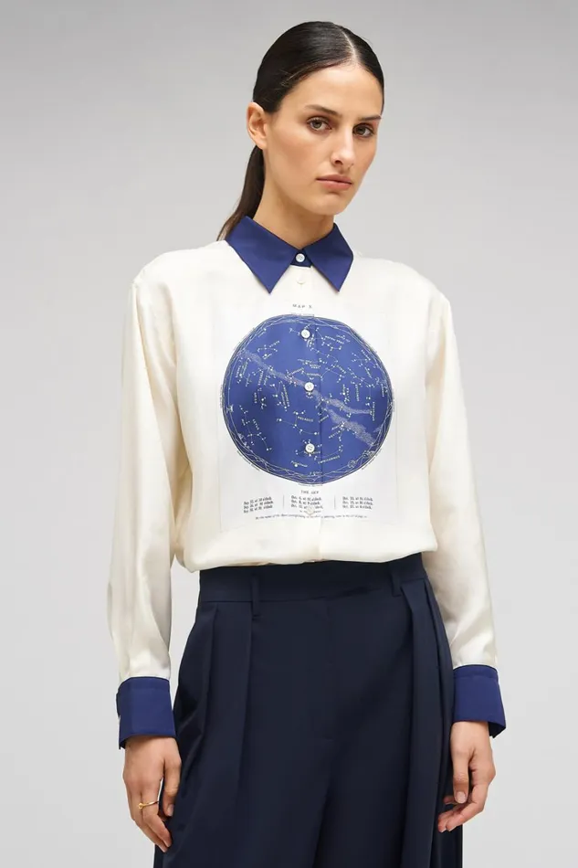 Oroton Celestial Print Shirt Antique White Women Tops Oroton Celestial Print Shirt Antique White Women Tops