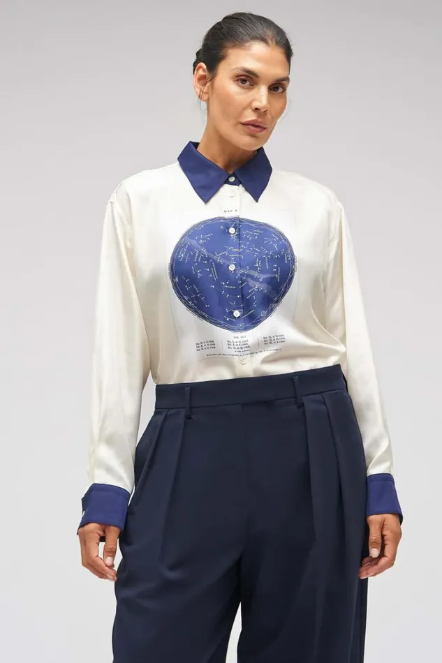 Oroton Celestial Print Shirt Antique White Women Tops Oroton Celestial Print Shirt Antique White Women Tops