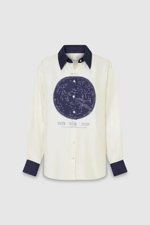 Oroton Celestial Print Shirt Antique White Women Tops Oroton Celestial Print Shirt Antique White Women Tops