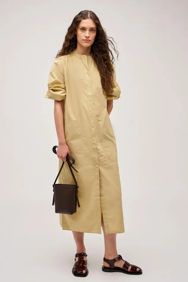 Oroton Cleo Poplin Dress Wheat Women Dresses Oroton Cleo Poplin Dress Wheat Women Dresses