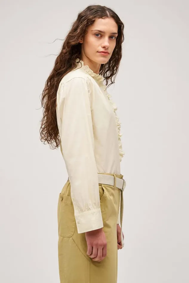 Oroton Hazel Ruffle Blouse Vanilla Crme Women Tops Oroton Hazel Ruffle Blouse Vanilla Crme Women Tops