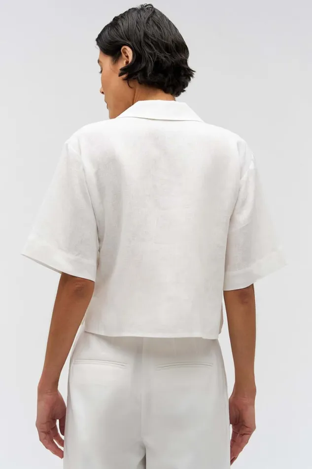 Oroton Hibiscus Embroidered Camp Shirt Antique White Women Tops Oroton Hibiscus Embroidered Camp Shirt Antique White Women Tops