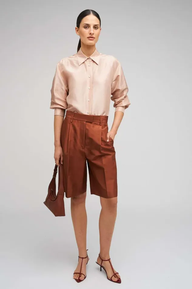 Oroton Ls Silk Shirt Pale Rosewood Women Tops