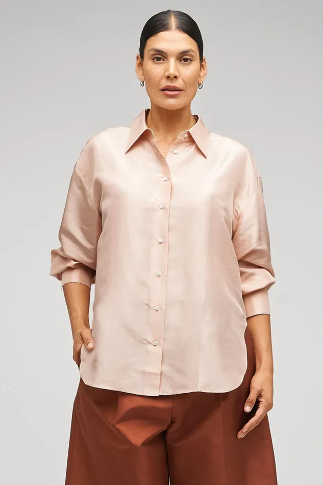 Oroton Ls Silk Shirt Pale Rosewood Women Tops Oroton Ls Silk Shirt Pale Rosewood Women Tops