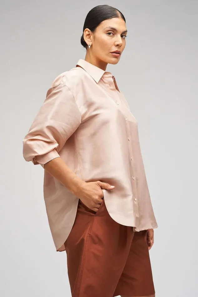 Oroton Ls Silk Shirt Pale Rosewood Women Tops Oroton Ls Silk Shirt Pale Rosewood Women Tops