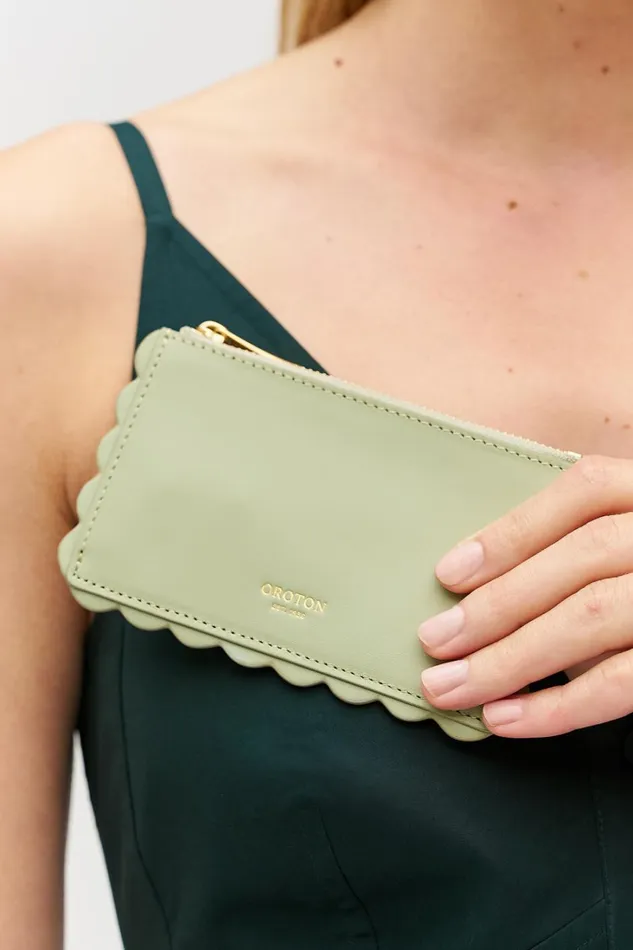 Oroton Scallop 4 Credit Card Mini Zip Pouch Agave Women Wallets Oroton Scallop 4 Credit Card Mini Zip Pouch Agave Women Wallets