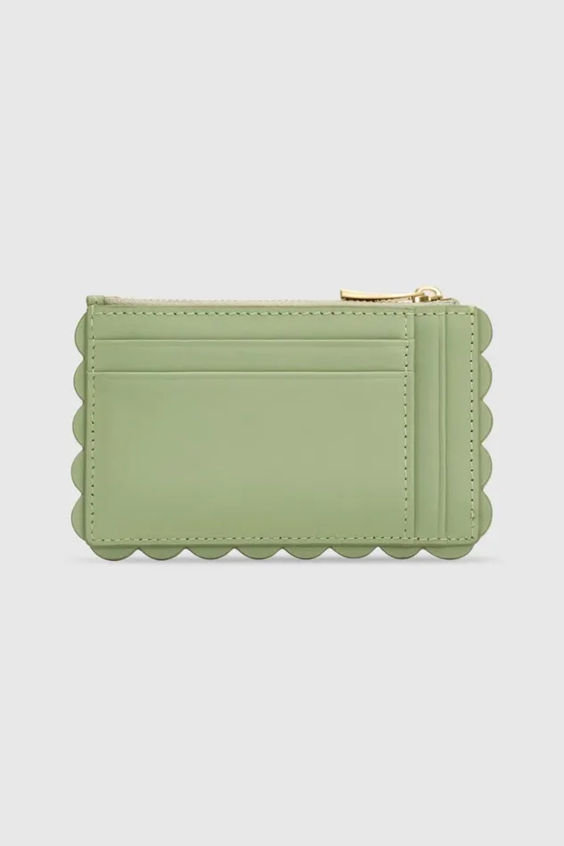 Oroton Scallop 4 Credit Card Mini Zip Pouch Agave Women Wallets Oroton Scallop 4 Credit Card Mini Zip Pouch Agave Women Wallets