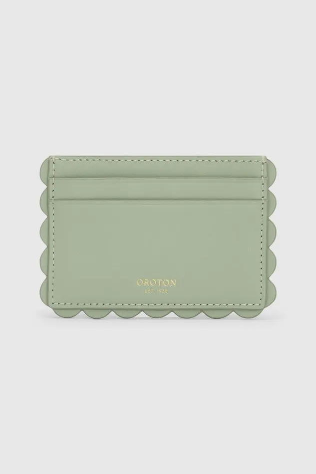 Oroton Scallop Card Sleeve Agave Women Wallets