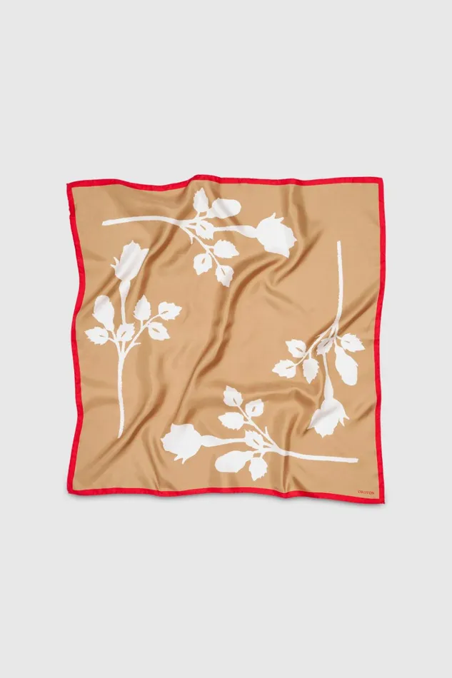 Oroton White Rosebud Silk Scarf Camel Women Scarves