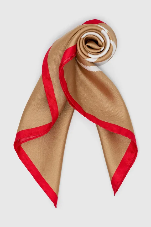 Oroton White Rosebud Silk Scarf Camel Women Scarves