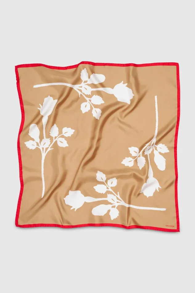 Oroton White Rosebud Silk Scarf Camel Women Scarves