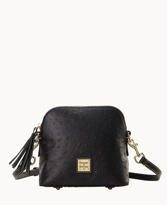 Ostrich Domed Crossbody Black Woman Dooney and Bourke Crossbodies