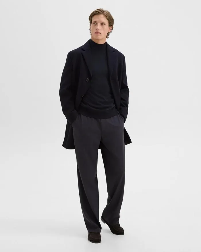 Outerwear Men Theory 3Button Topcoat In Recycled WoolBlend Melton Baltic