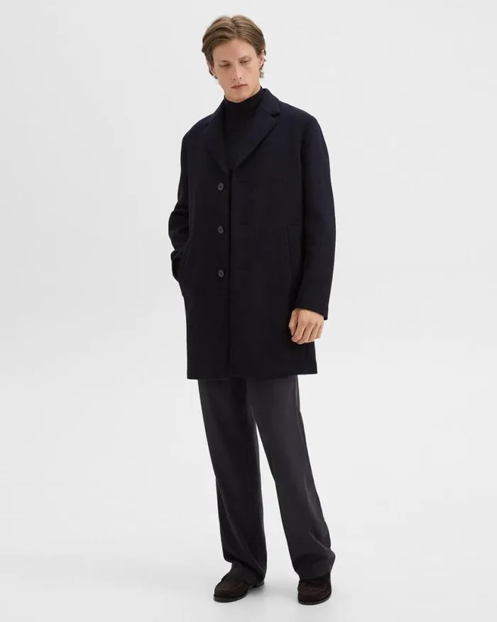 Outerwear Men Theory 3Button Topcoat In Recycled WoolBlend Melton Baltic