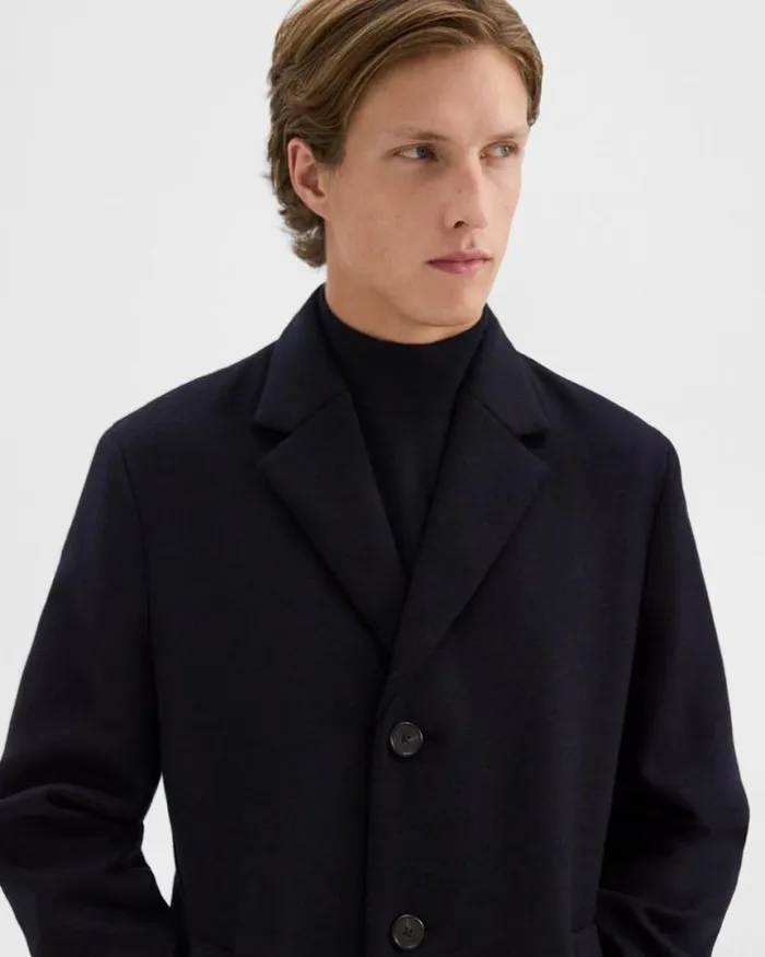 Outerwear Men Theory 3Button Topcoat In Recycled WoolBlend Melton Baltic