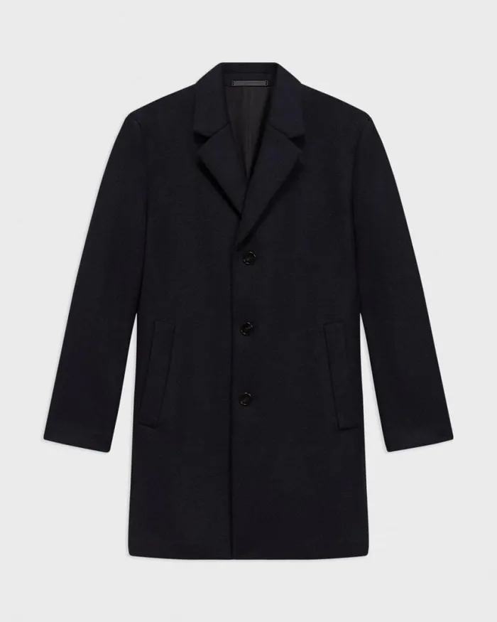 Outerwear Men Theory 3Button Topcoat In Recycled WoolBlend Melton Baltic