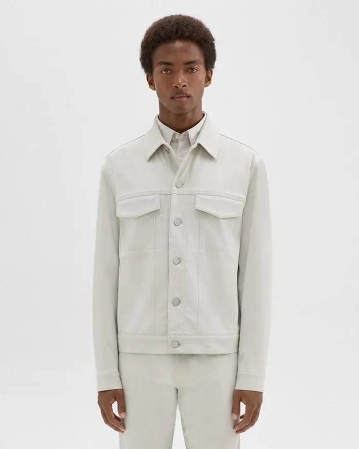 Outerwear Men Theory River Trucker Jacket In Neoteric Twill Limestone