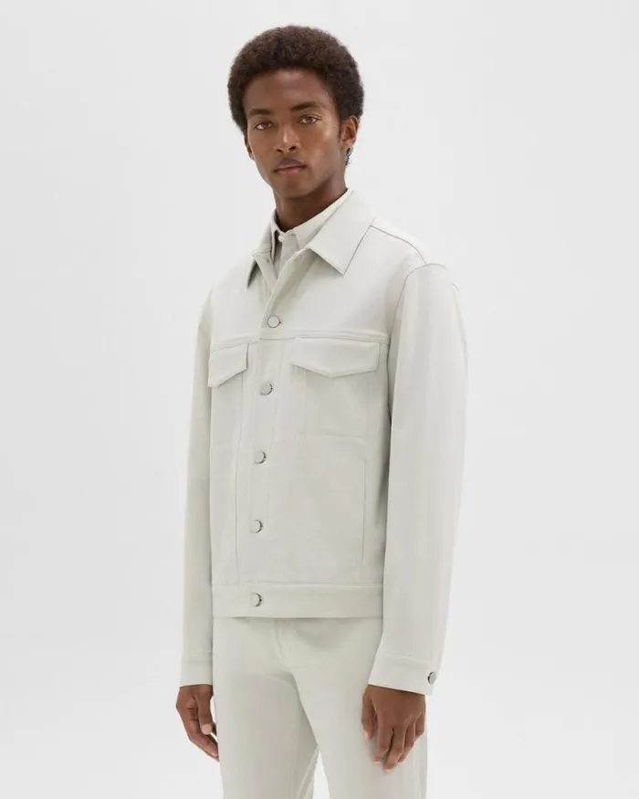 Outerwear Men Theory River Trucker Jacket In Neoteric Twill Limestone Outerwear Men Theory River Trucker Jacket In Neoteric Twill Limestone