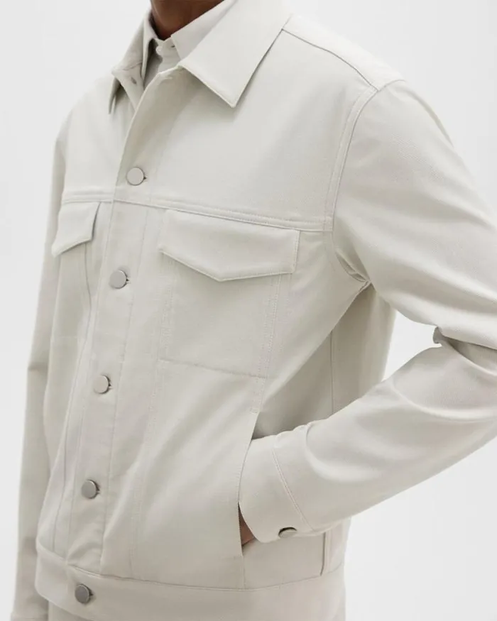 Outerwear Men Theory River Trucker Jacket In Neoteric Twill Limestone Outerwear Men Theory River Trucker Jacket In Neoteric Twill Limestone