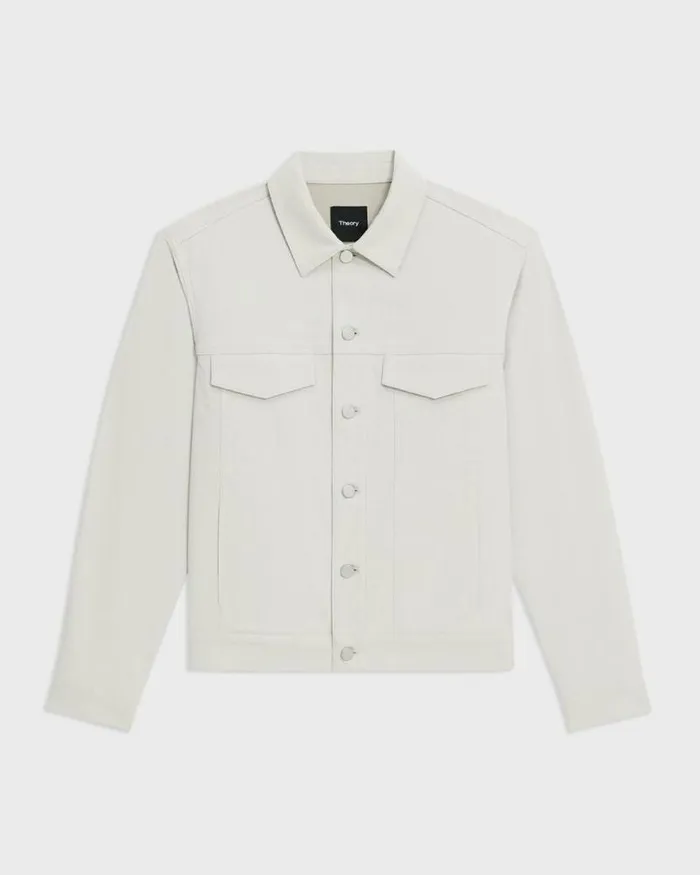 Outerwear Men Theory River Trucker Jacket In Neoteric Twill Limestone Outerwear Men Theory River Trucker Jacket In Neoteric Twill Limestone