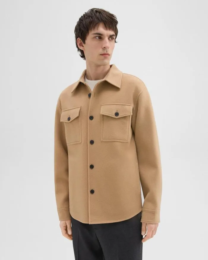 Outerwear Men Theory Shirt Jacket In DoubleFace WoolCashmere New Camel
