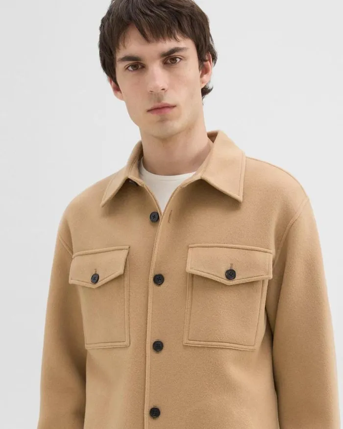 Outerwear Men Theory Shirt Jacket In DoubleFace WoolCashmere New Camel