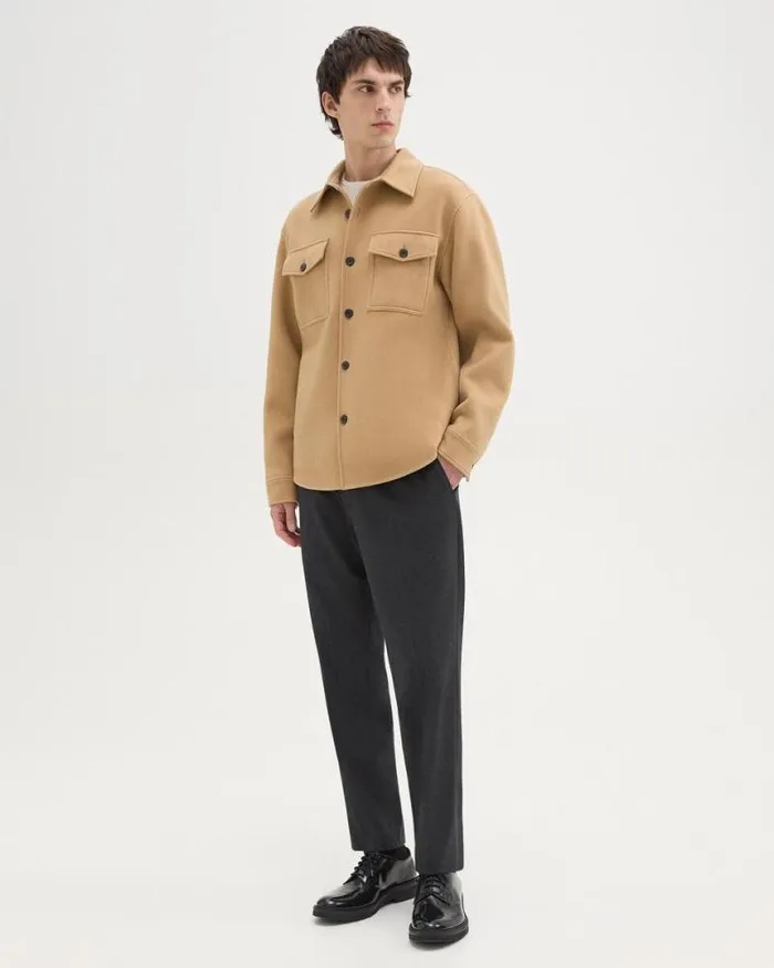 Outerwear Men Theory Shirt Jacket In DoubleFace WoolCashmere New Camel