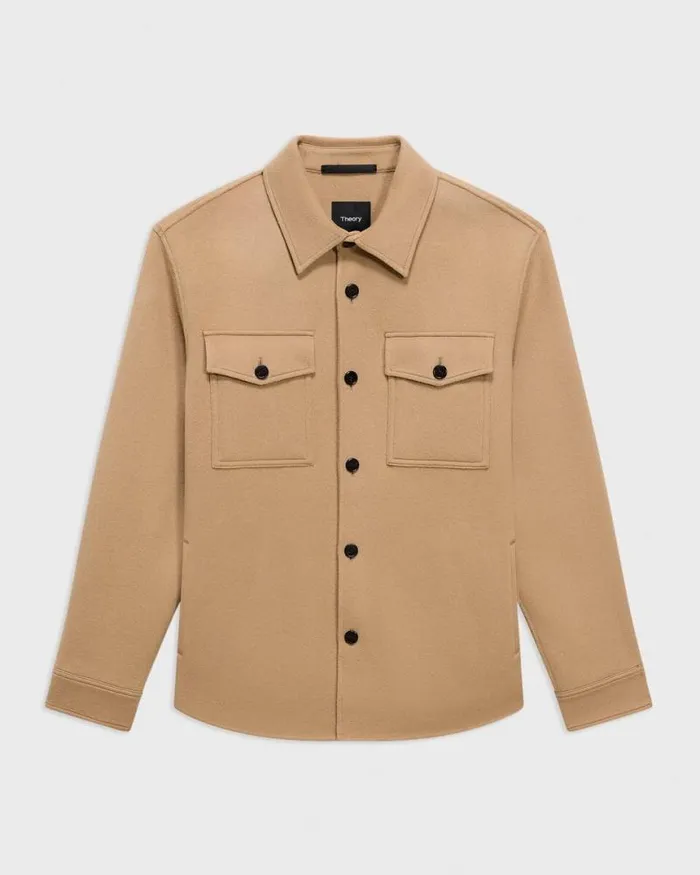 Outerwear Men Theory Shirt Jacket In DoubleFace WoolCashmere New Camel