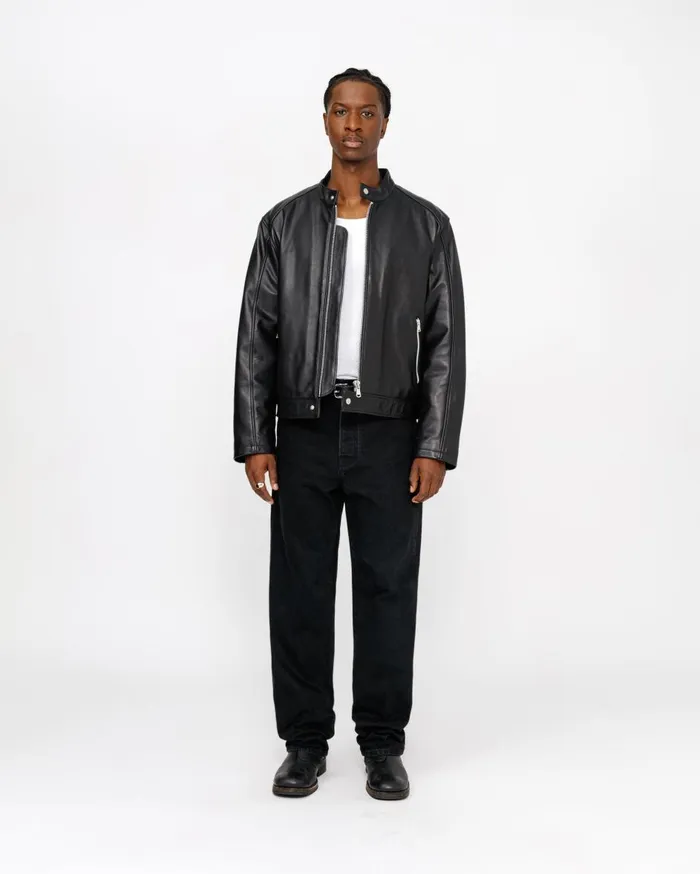Outerwear MenWomen Stussy CAFE RACER LEATHER JACKET Black