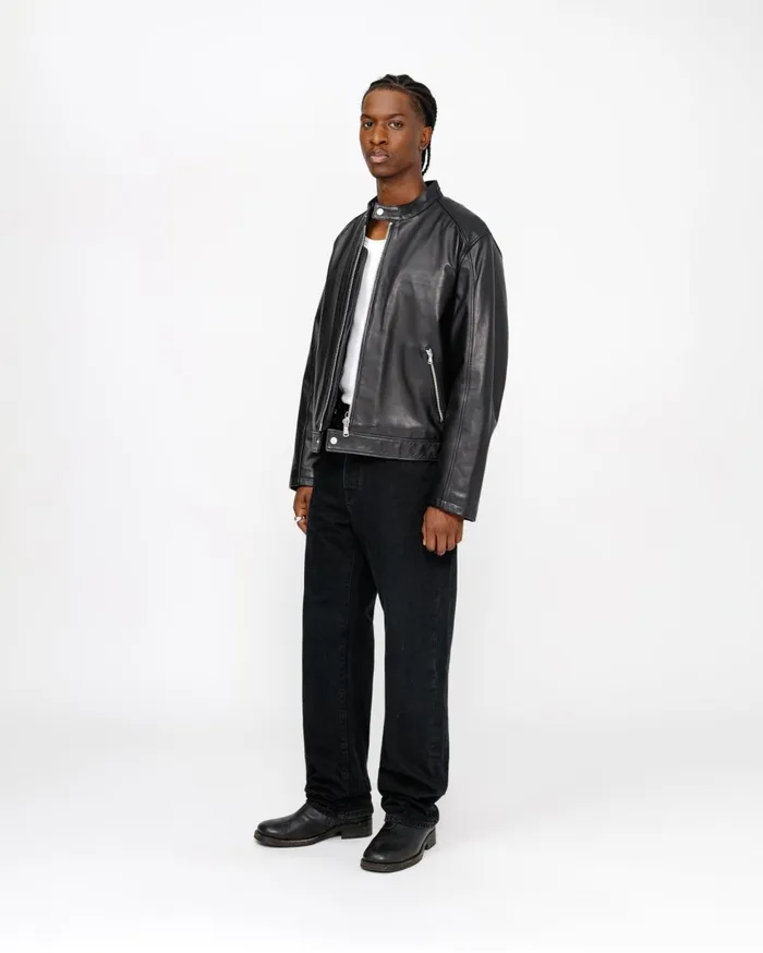 Outerwear MenWomen Stussy CAFE RACER LEATHER JACKET Black