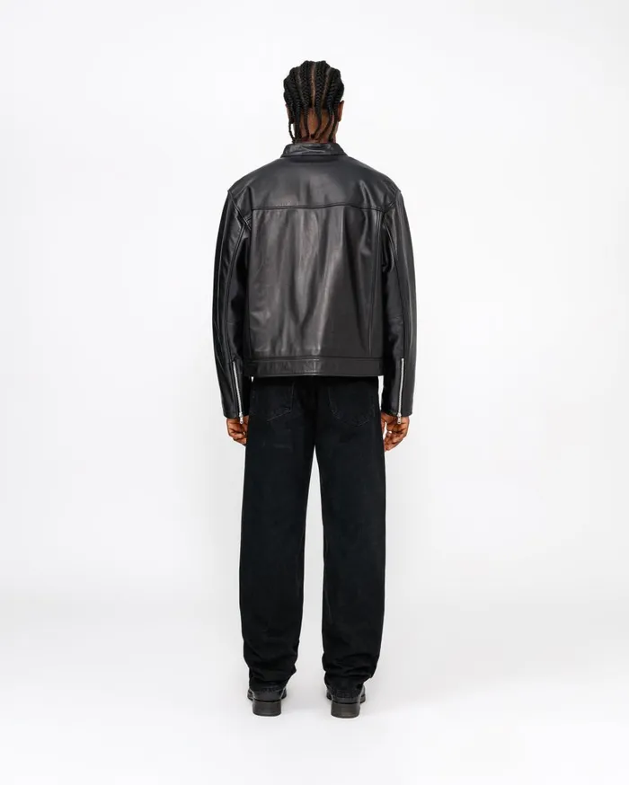 Outerwear MenWomen Stussy CAFE RACER LEATHER JACKET Black