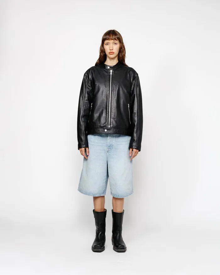 Outerwear MenWomen Stussy CAFE RACER LEATHER JACKET Black