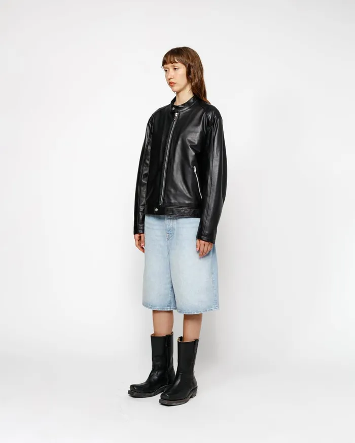 Outerwear MenWomen Stussy CAFE RACER LEATHER JACKET Black